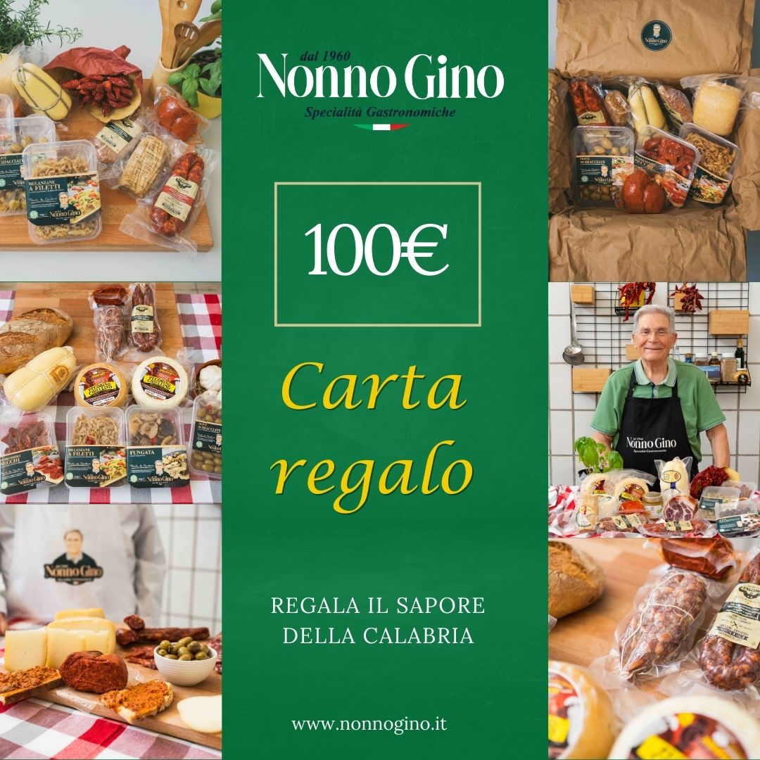 Authentic flavors of Calabria showcased in Carta Regalo Nonno Gino - Autentici Sapori Calabresi gift box, featuring traditional and high-quality ingredients